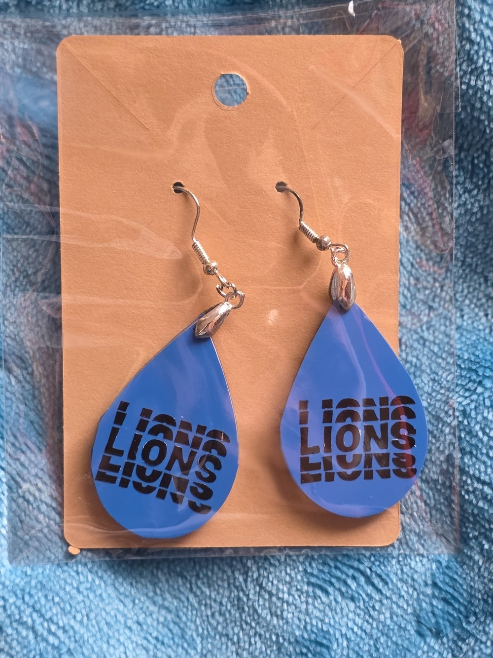 Blue Teardrop 'LIONS' Logo Dangle Earrings - Women Accessories
